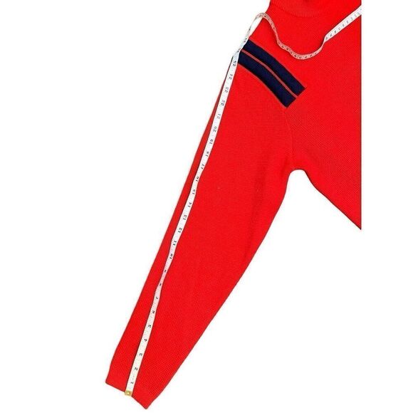 Vintage 80’s Wool Ski Sweater Red W/ Blue Stripping Mock Neck Men’s M - Picture 3 of 12